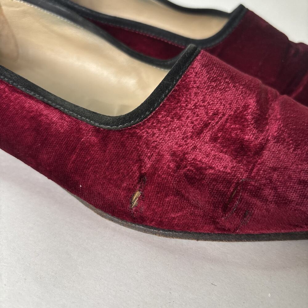 Salvatore Ferragamo Womens‎ Red Velvet Loafers 7 Designer Dark Romantic Gothic - Picture 10 of 11